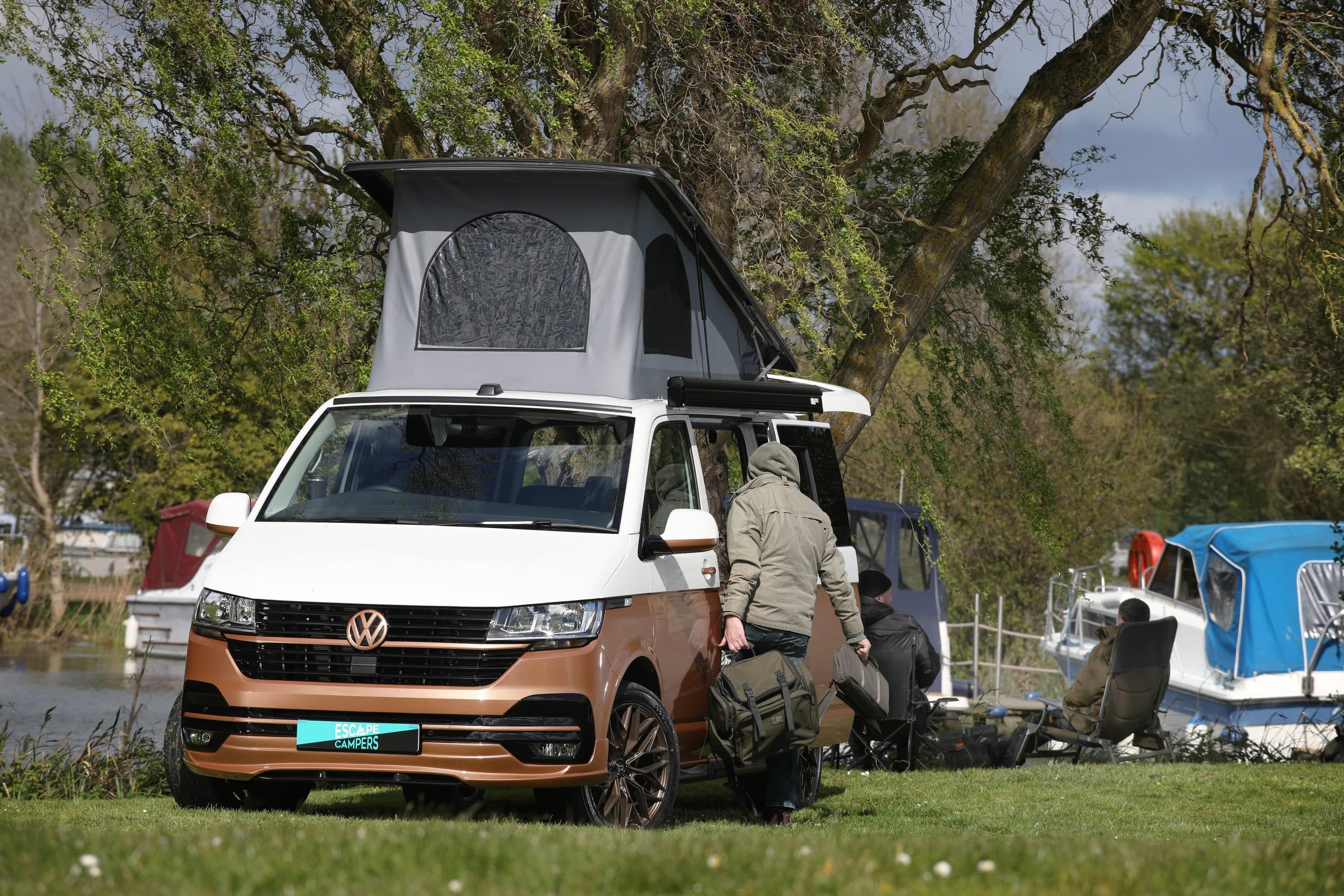 Camper can outside on a field